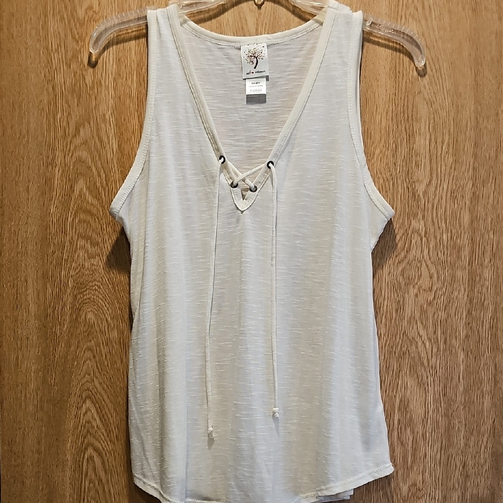 Self Esteem Beige Lace-Up Tank Top